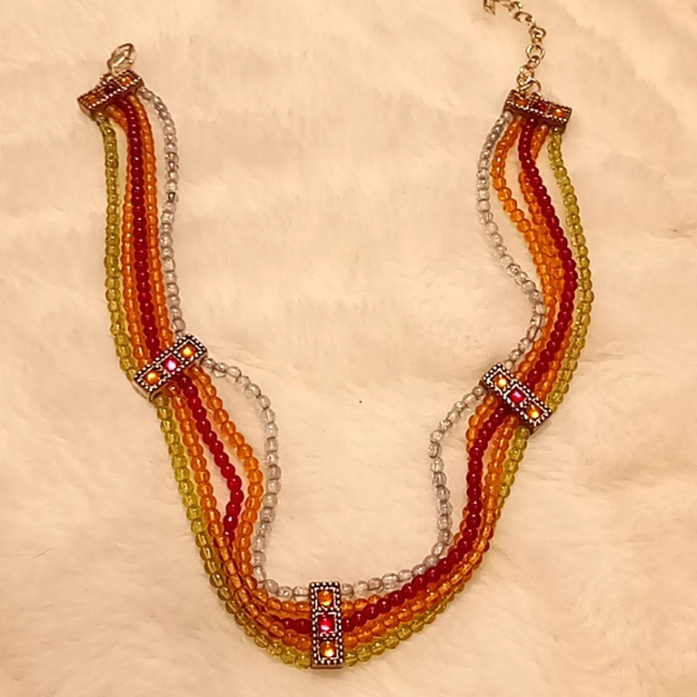 Vintage five strand multi colored beaded choker